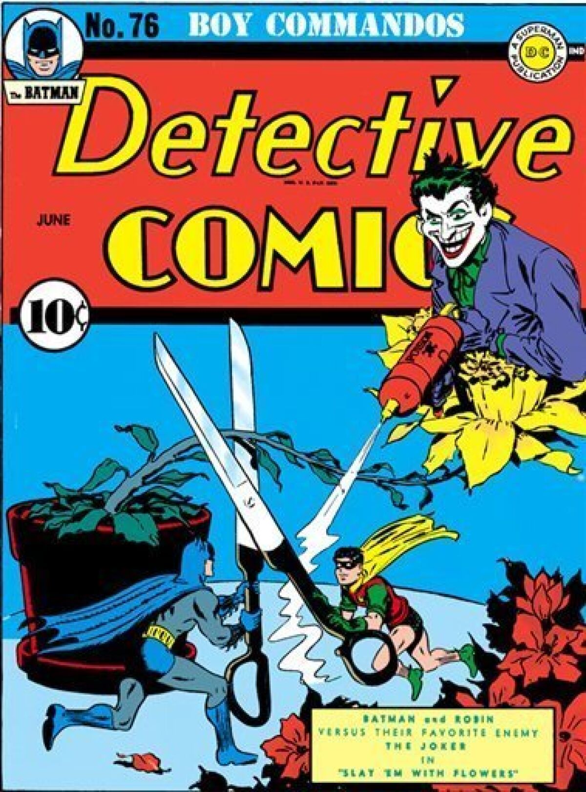 In this undated photo provided by DC Comics, the issue 76 cover of "The Batman Detective Comics" is shown. Jerry Robinson, the artist who helped create "The Joker" in the Batman series has died on Wednesday, Dec. 7, 2011 in New York City. He was 89. (AP Photo/DC Comics, Jerry Robinson)