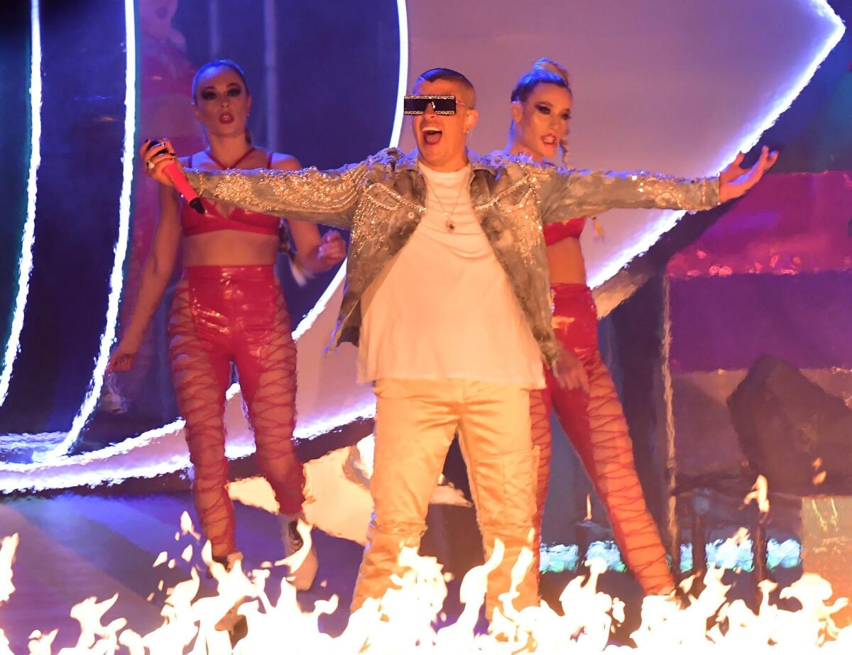 Bad Bunny performs at last year's Latin Grammy Awards in Las Vegas.