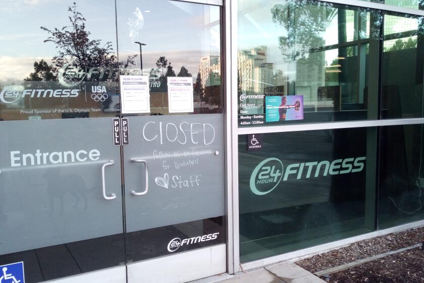 The 24 Hour Fitness on Anton Boulevard in Costa Mesa is closed, along with other gyms in Orange County, in response to the coronavirus.