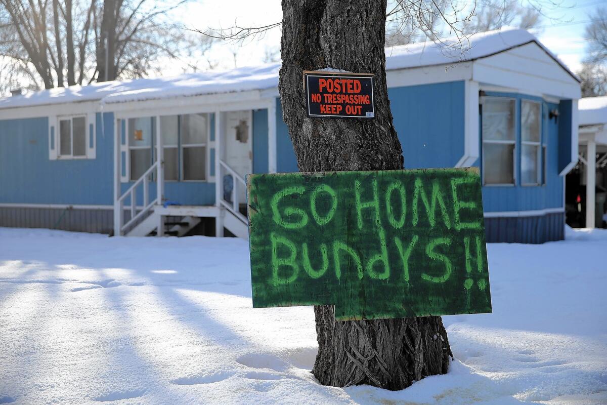 A sign outside a home in Burns, Ore., near Malheur National Wildlife Refuge, addresses protest leaders Ammon and Ryan Bundy earlier this month.