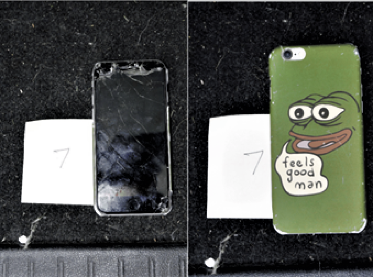 A smashed cellphone FBI agents believe belonged to UCLA student Christian Secor.