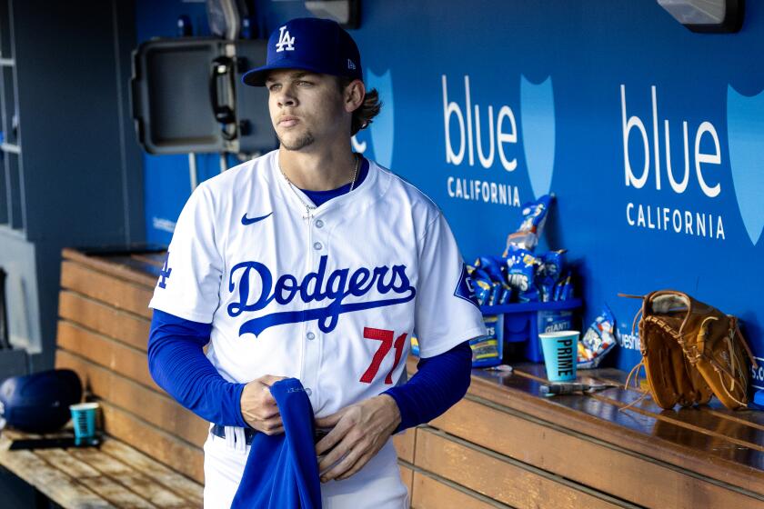 LOS ANGELES, CA - MARCH 31, 2024: Los Angeles Dodgers starting pitcher Gavin Stone.