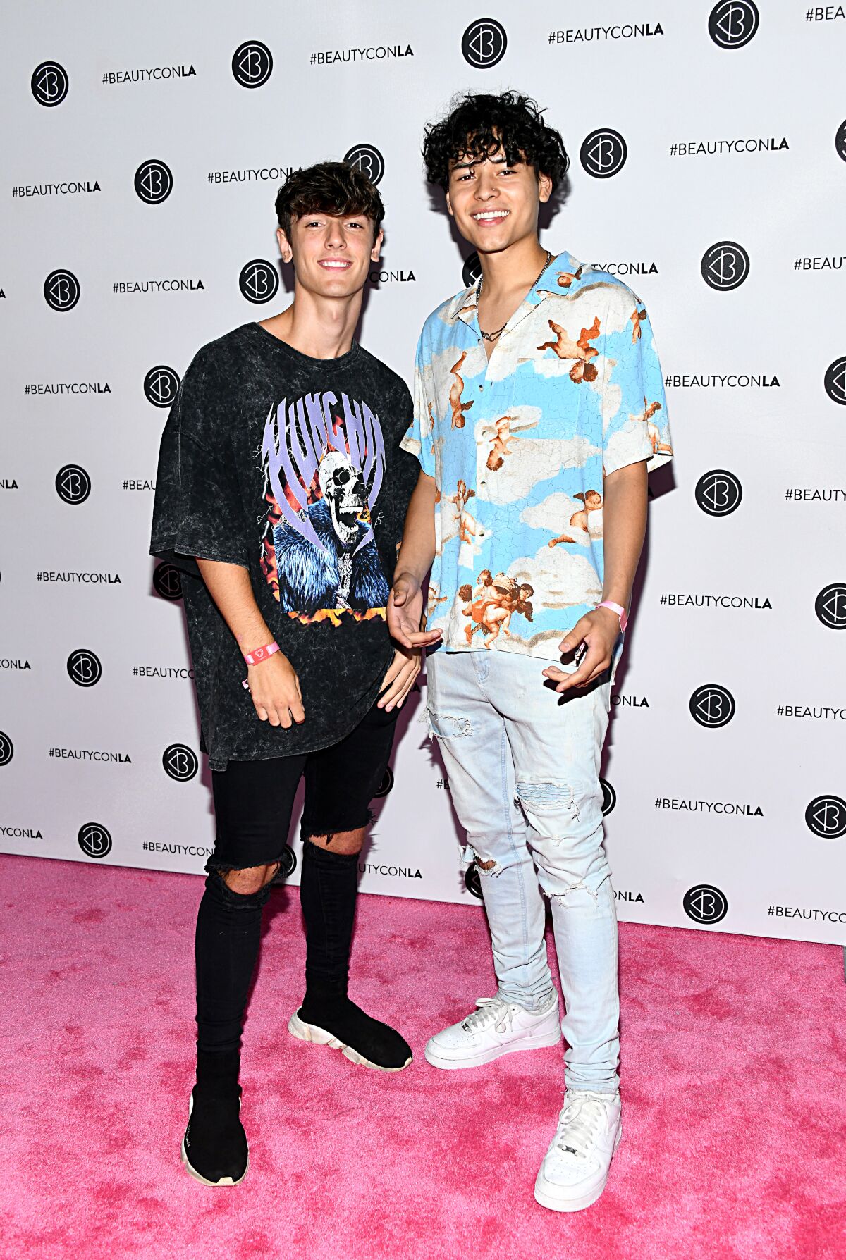   Bryce Hall, left, and Giovanny Valencia at Beautycon Festival Los Angeles in 2019.