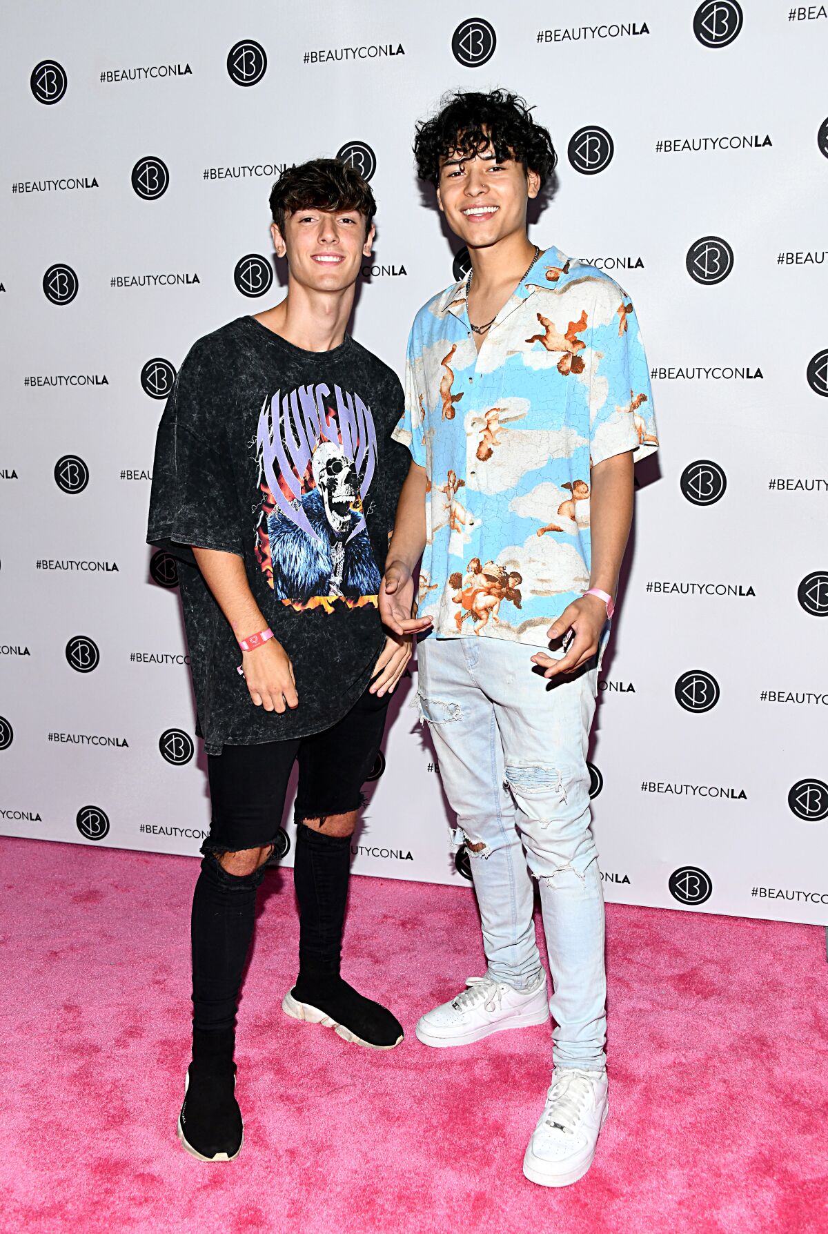 Bryce Hall, left, and Giovanny Valencia at Beautycon Festival Los Angeles in 2019.