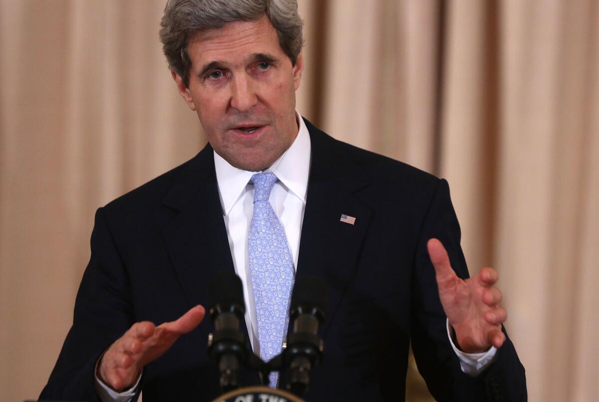 Secretary of State John Kerry speaks during his ceremonial swearing in at the State Department in Washington, D.C.
