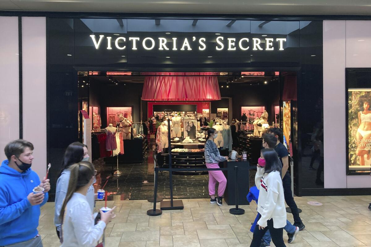 FILE - A Victoria's Secret store is seen in a shopping mall in Scranton, Pa., May 3, 2021. Victoria’s Secret & Co. said it has signed a definitive agreement to acquire Adore Me, Inc., a lingerie startup known for its wide array of sizes, for $400 million in cash. The move, announced Tuesday, Nov. 1, 2022 comes as Victoria’s Secret aims to become more inclusive and diversify beyond its sexy image of thongs and other come-hither lingerie. (AP Photo/Ted Shaffrey, file)