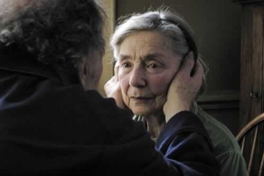 Directed by Michael Haneke, the French-language film, ‘Amour,’ stars Jean-Louis Trintignant and Emmanuelle Riva. It is playing at Landmark La Jolla Village and received five Oscar nominations, including Best Picture.