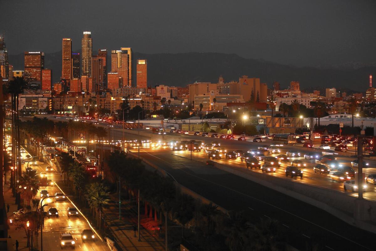 A total of 1,400 county residents were asked to rate their quality of life with respect to several issues, including public safety, healthcare, transportation, race relations and neighborhood quality. Above, the L.A. skyline.