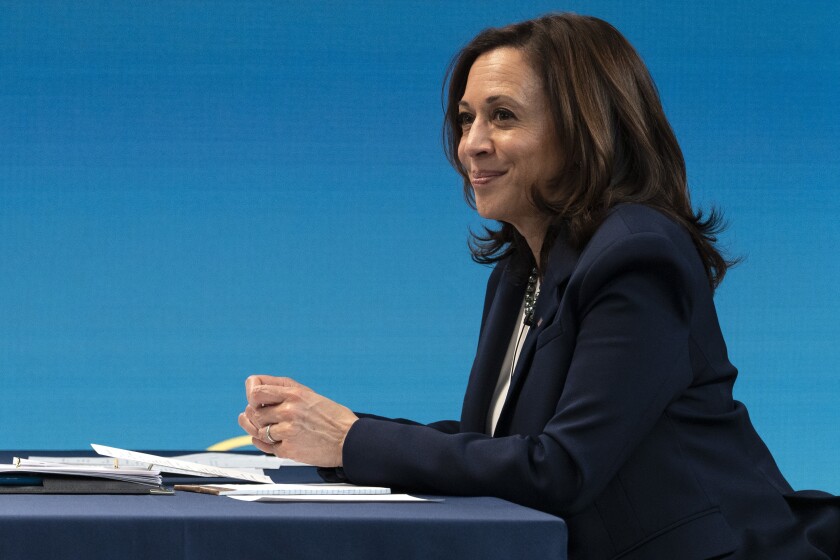 Vice President Kamala Harris, during a White House event earlier this year, served temporarily as president on Friday.