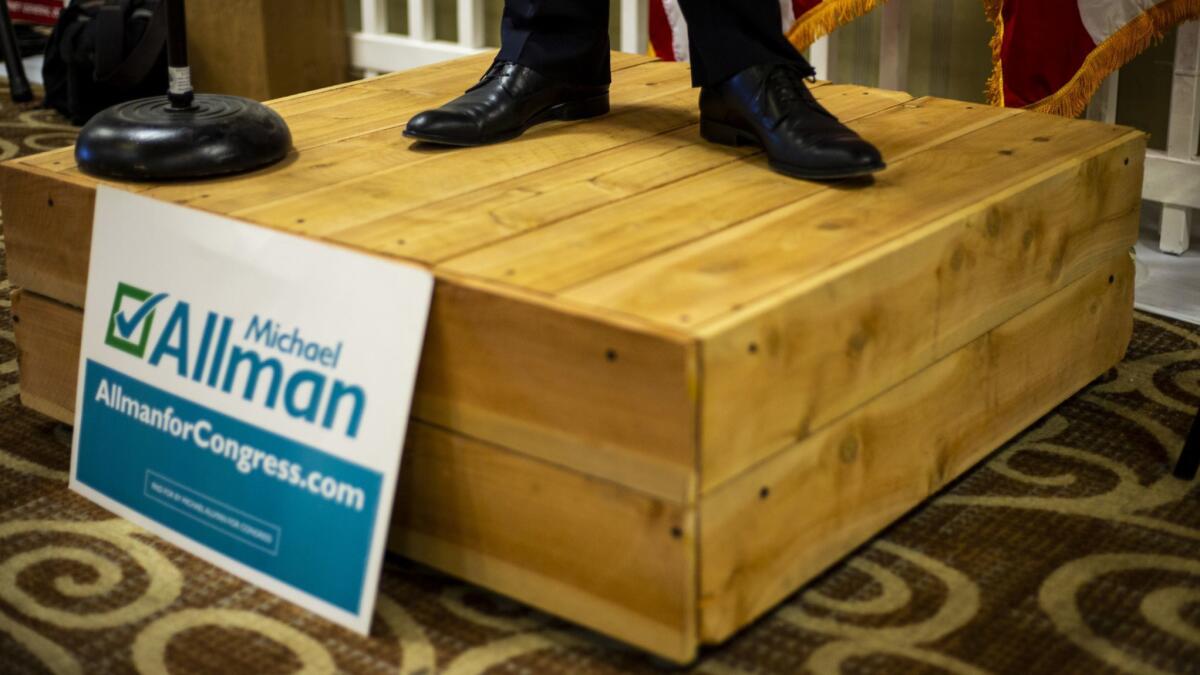 A candidate stands on the "soapbox," a platform that not many House hopefuls took advantage of at the convention.