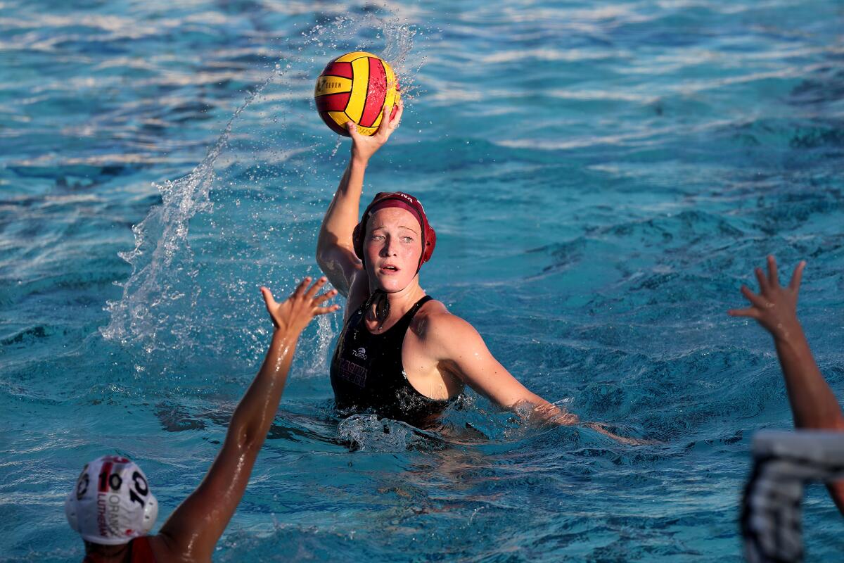 Laguna Beach's Ana Knepper competes against Orange Lutheran during the first half of Saturday's match.