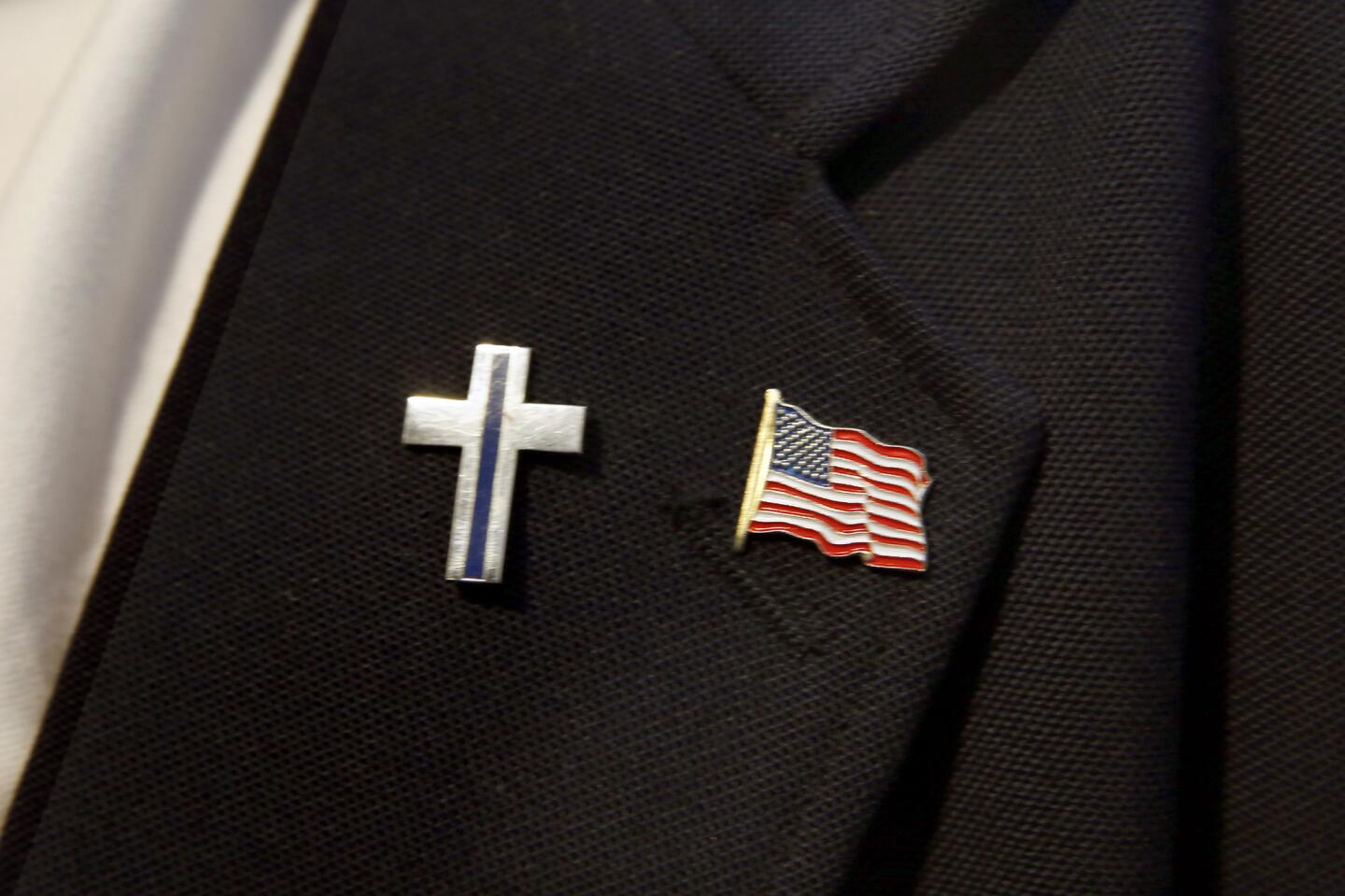 The lapel of a congregant at Community Bible Church of Beaufort, S.C., where Republican presidential candidate Sen. Ted Cruz made an appearance on Sunday.