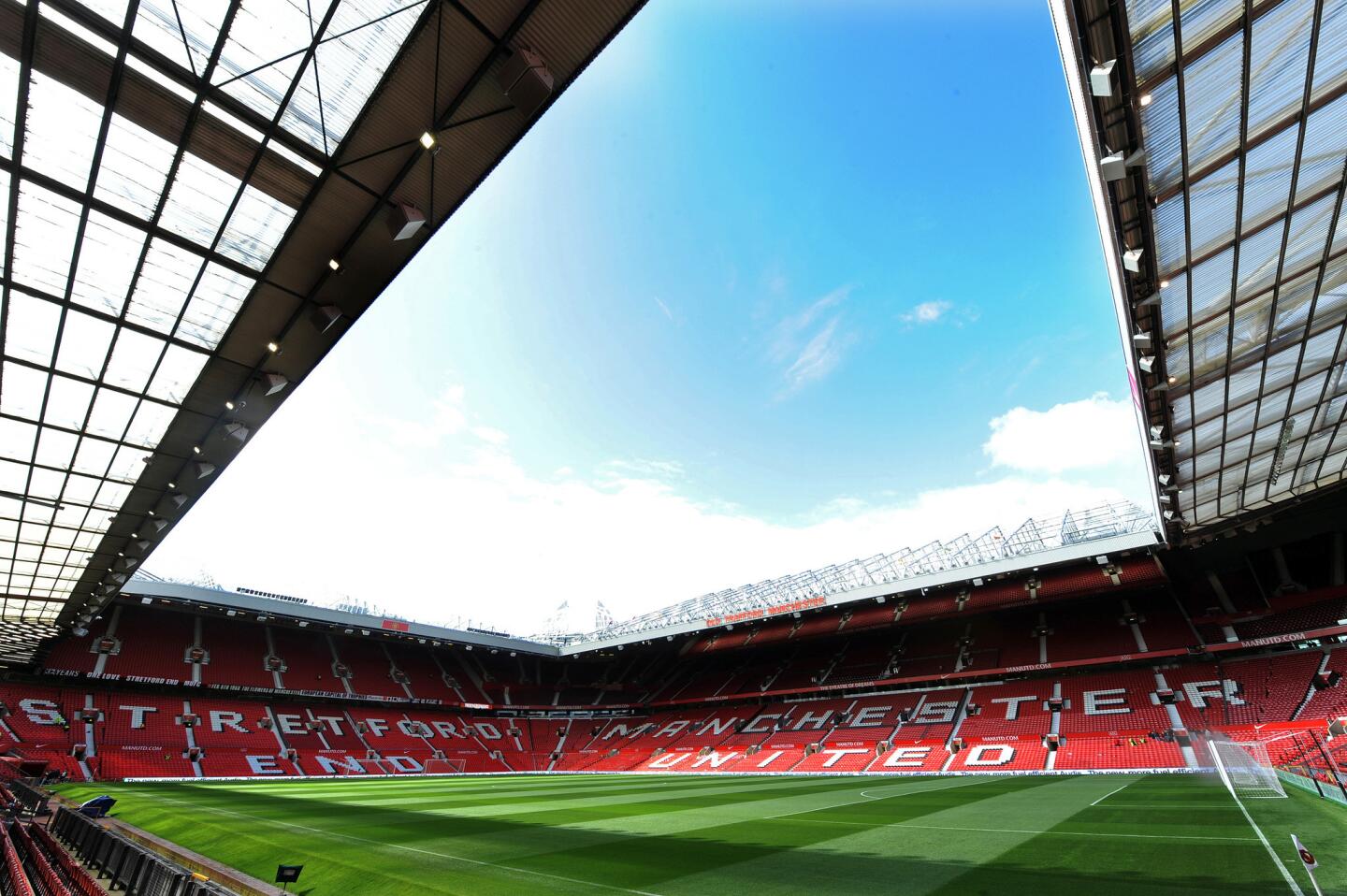 The inside of Old Trafford, the stadium of Manchester United Football Club.
