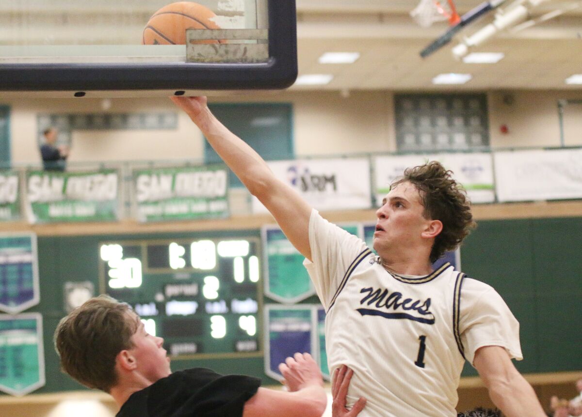 Maverick point guard Ty Hendler goes to the bucket.
