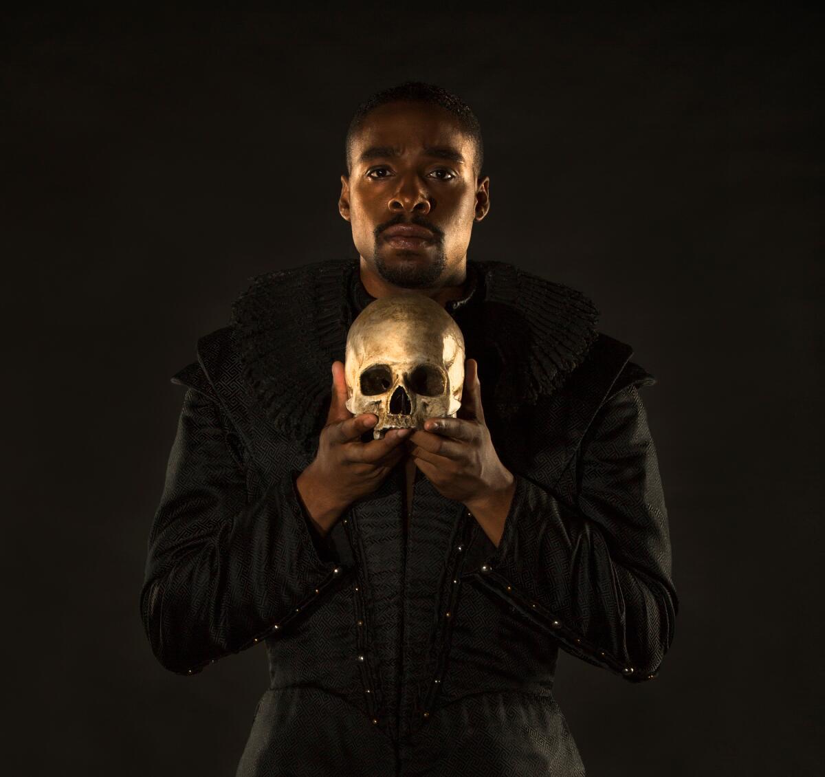 Grantham Coleman in the tole role of "Hamlet" at The Old Globe in 2017.