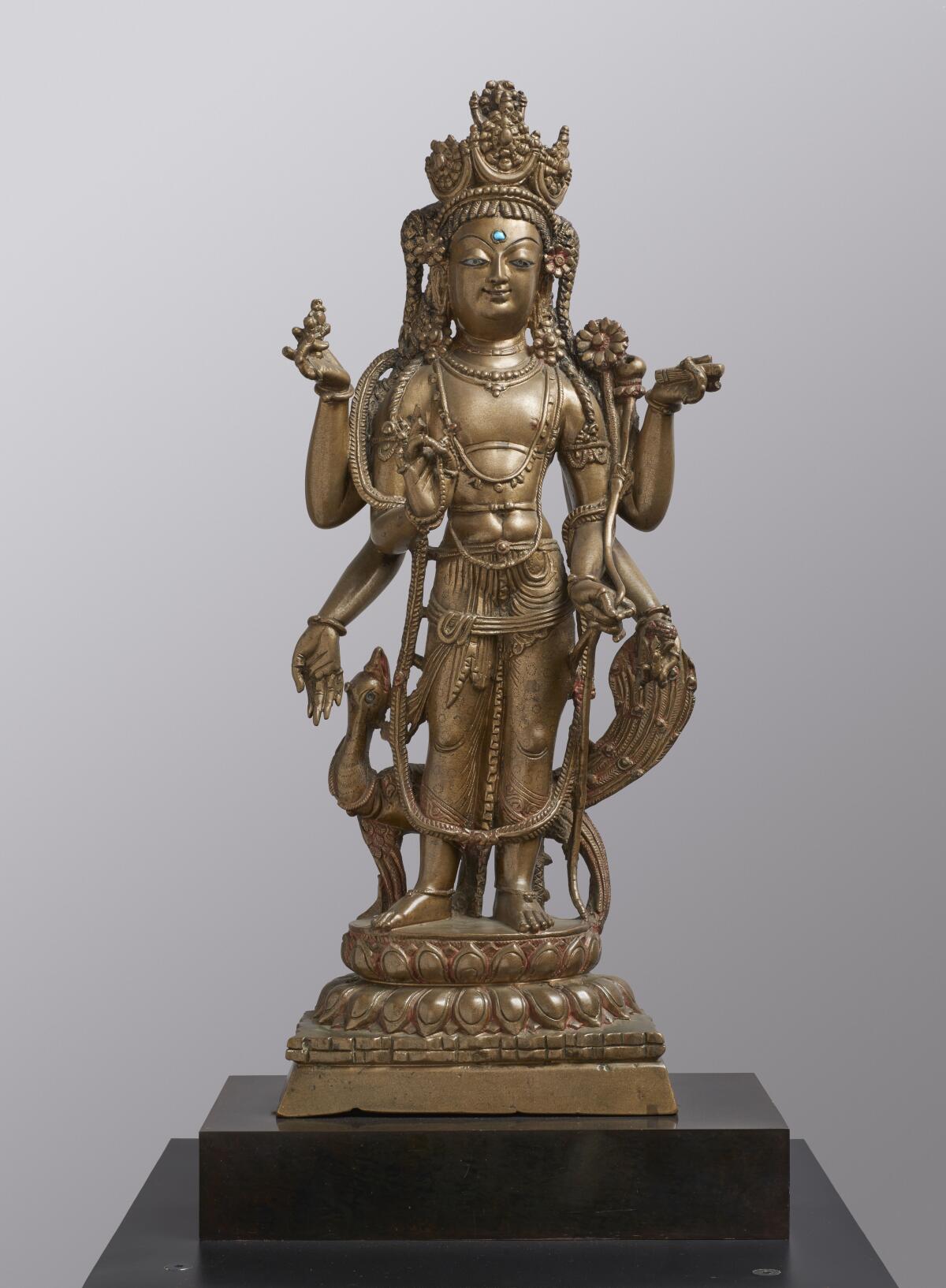 India, Kashmir, "Bodhisattva Manjusri," 800-850; bronze inlaid with silver, copper