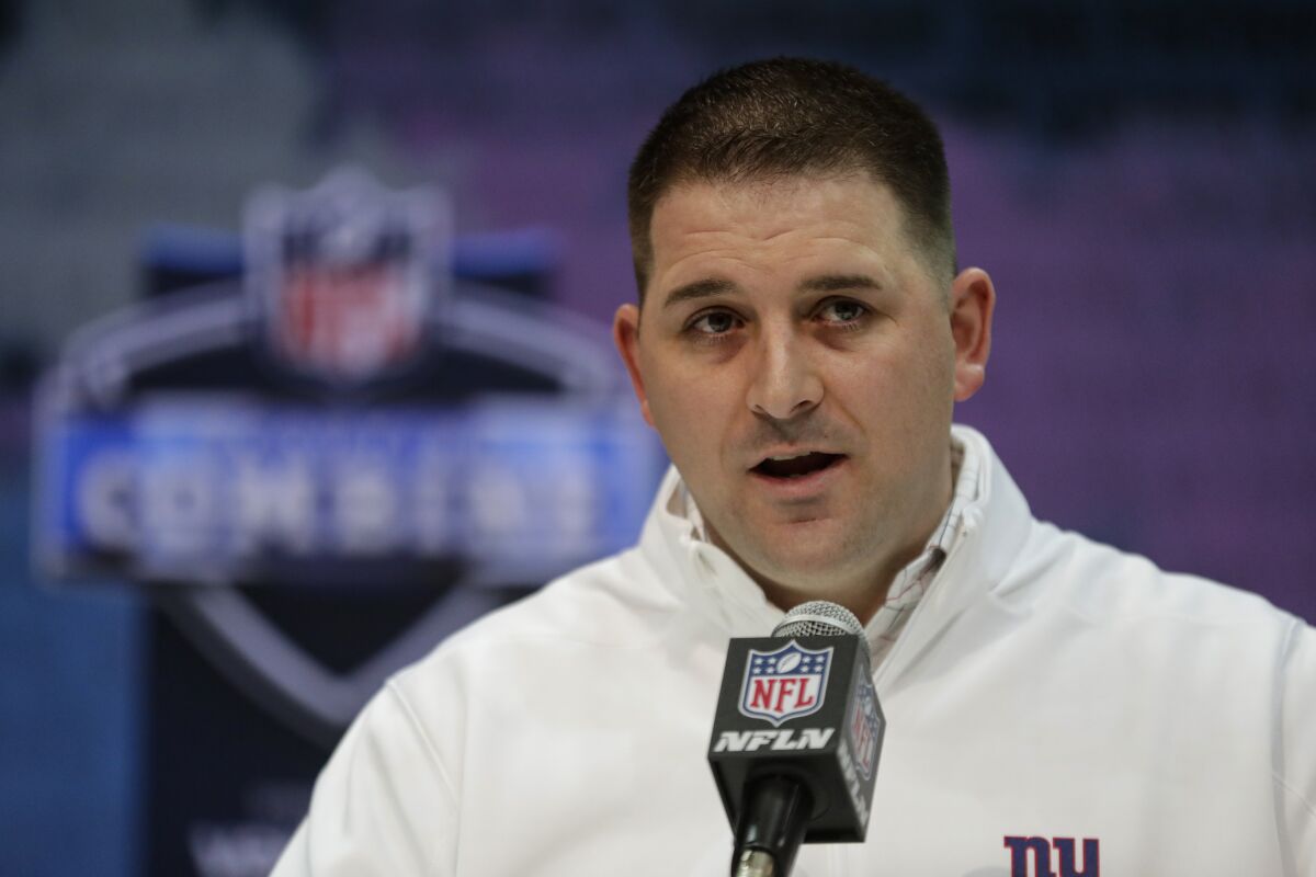 FILE - In this Feb. 25, 2020, file photo, New York Giants head coach Joe Judge speaks during a press conference at the NFL football scouting combine in Indianapolis. (AP Photo/Michael Conroy, File)