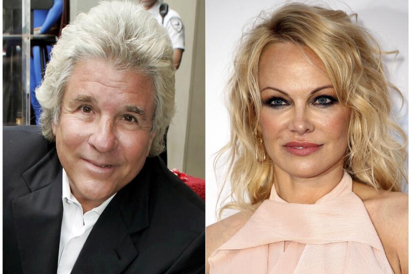 This combination photo shows Hollywood producer Jon Peters at a ceremony honoring him with a star on the Hollywood Walk of Fame in Los Angeles on May 1, 2007, left, and model-actress Pamela Anderson at the amfAR, Cinema Against AIDS, benefit in Cap d'Antibes, southern France, on May 23, 2019. A representative for Anderson said the couple married in a private ceremony in Malibu, California on Monday, Jan.20, 2020. It's the fifth marriage for both the 52-year-old model-actress and the 74-year-old film producer, who first dated more than 30 years ago and recently reunited. (AP Photo)