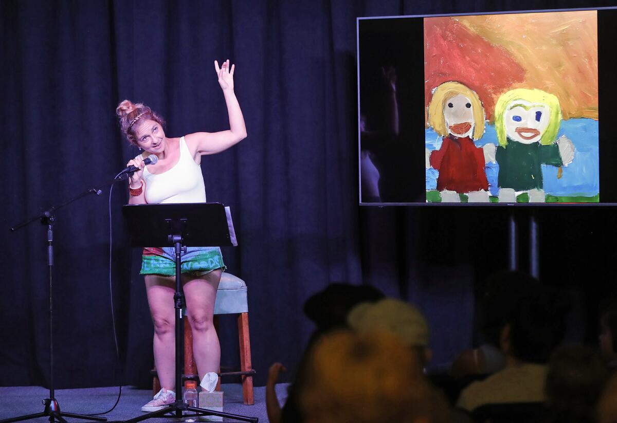 Actor and art therapist Lavinia Constantino performs in "Painted Words" at the Laguna Beach Cultural Arts Center. 