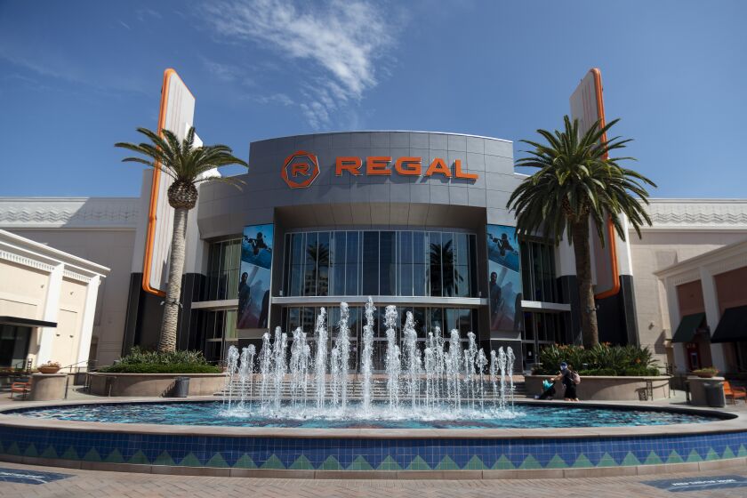 IRVINE, CA - SEPTEMBER 17, 2020: The Regal Irvine Spectrum has reopened with a new high-tech look on September 17, 2020 in Irvine, California. It was closed for months during the pandemic, but during that time the 21 screen theatre has renovated seating, concessions and individual theaters.(Gina Ferazzi / Los Angeles Times)