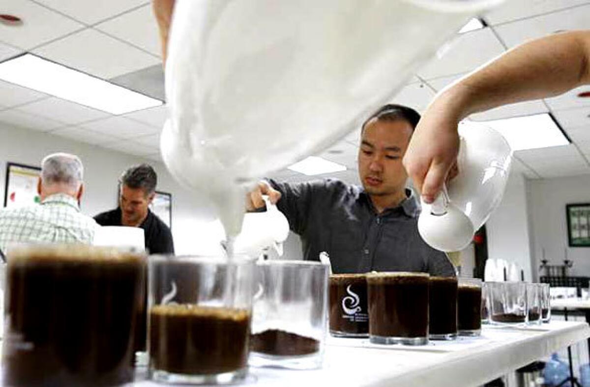 Test takers must pass 22 sensory tests rating coffees by taste and smell.
