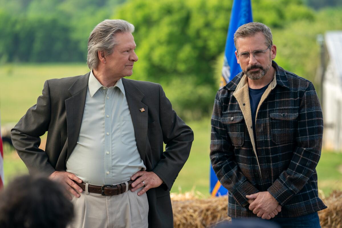Chris Cooper, left, and Steve Carell in the movie "Irresistible."