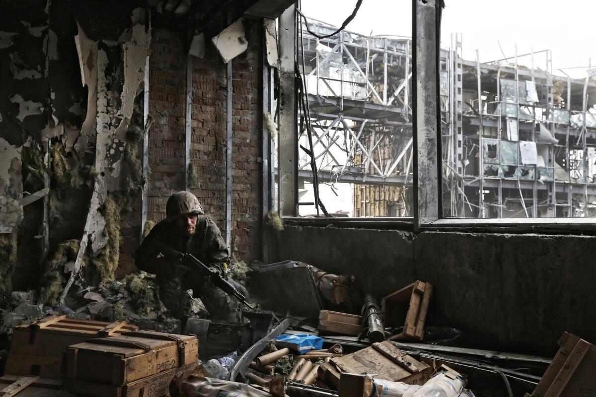 A Ukrainian soldier is shown inside the Donetsk airport in October.