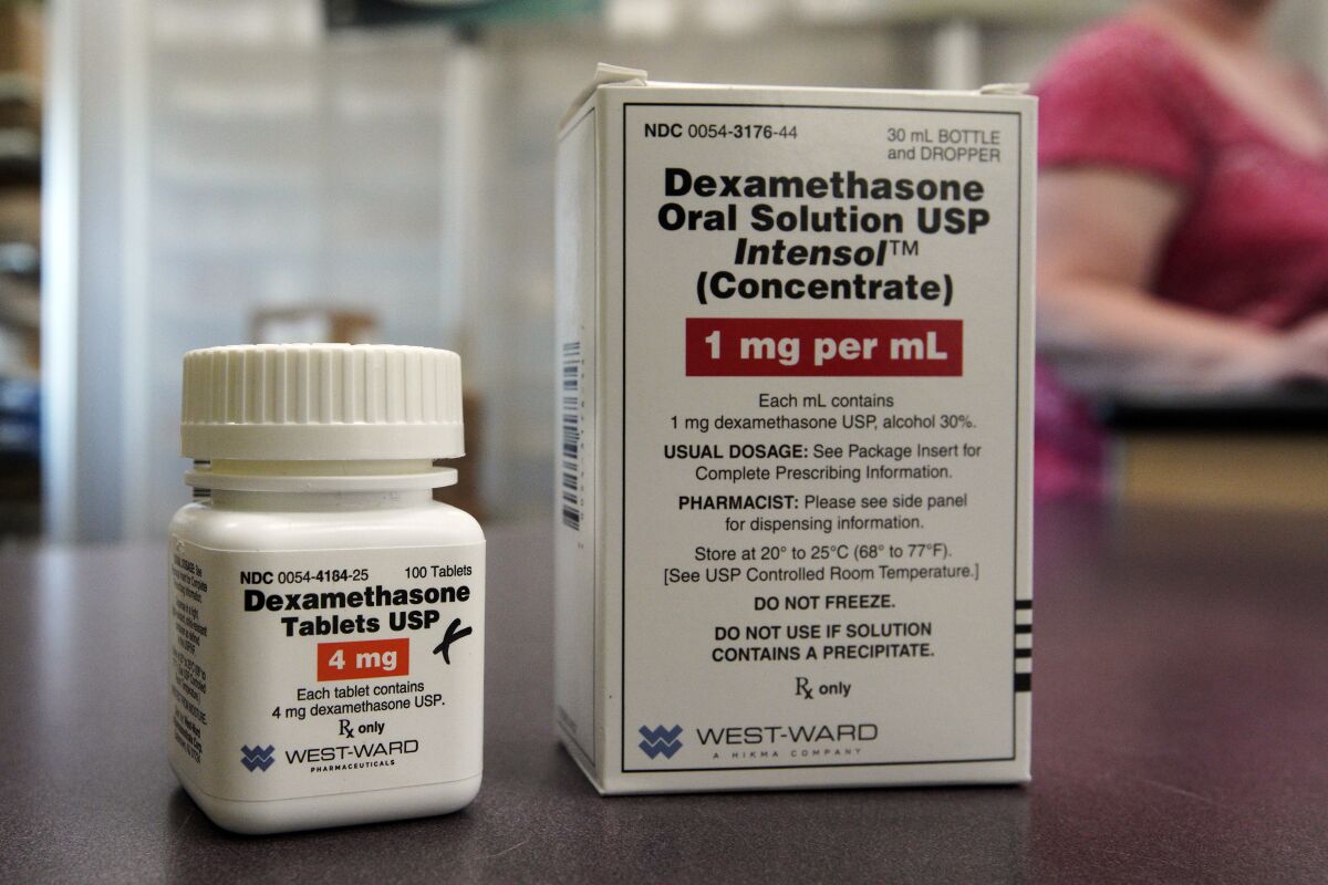 Packages of the steroid dexamethasone 