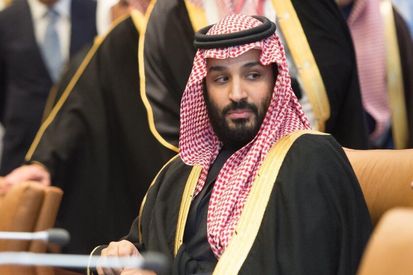 Prince Mohammed bin Salman Al Saud, Crown Prince, Kingdom of Saudi Arabia, attends a meeting with the United Nations Secretary-General Antonio Guterres (out of frame) at the United Nations on March 27, 2018 in New York. / AFP PHOTO / Bryan R. SmithBRYAN R. SMITH/AFP/Getty Images ** OUTS - ELSENT, FPG, CM - OUTS * NM, PH, VA if sourced by CT, LA or MoD **