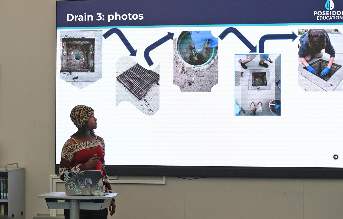 A Thurston seventh-grader shares a proposal to reduce stormwater pollution runoff on Tuesday.