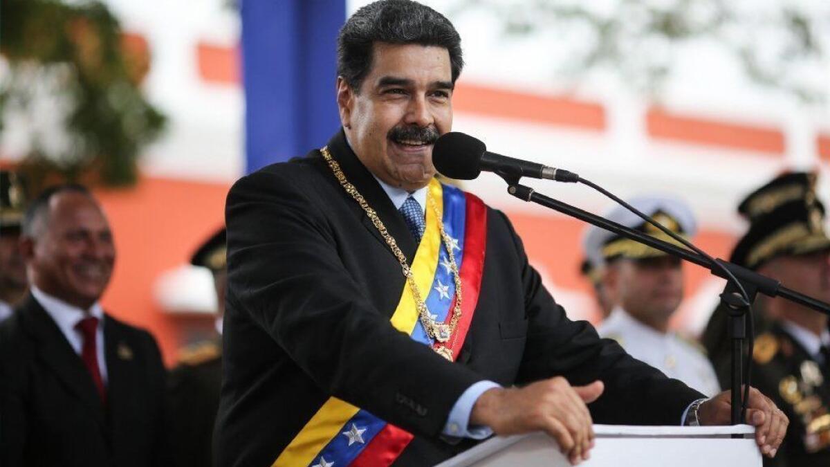 Venezuela's President Nicolas Maduro speaks at an event in Bolivar city on Friday.