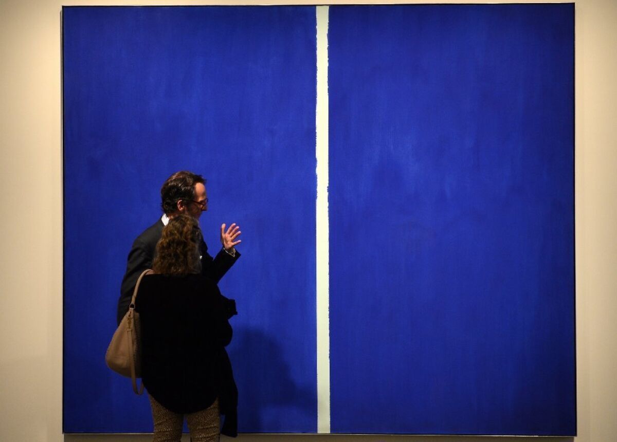 "Onement VI" by the late American artist Barnett Newman has sold for $43.8 million at a Sotheby's auction in New York.