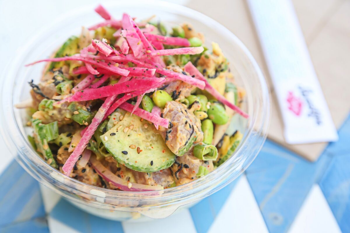 Delicious, healthy and on trend: The spicy tuna bowl at Sweetfin Poké at Westfield UTC, the most dynamic dining destination in San Diego this year.
