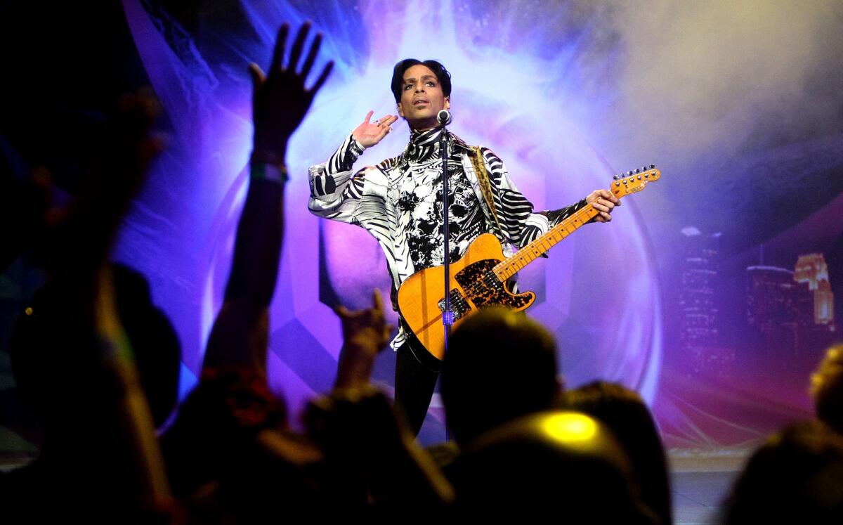Prince performs in March 2009 at the Nokia Theatre in Los Angeles.