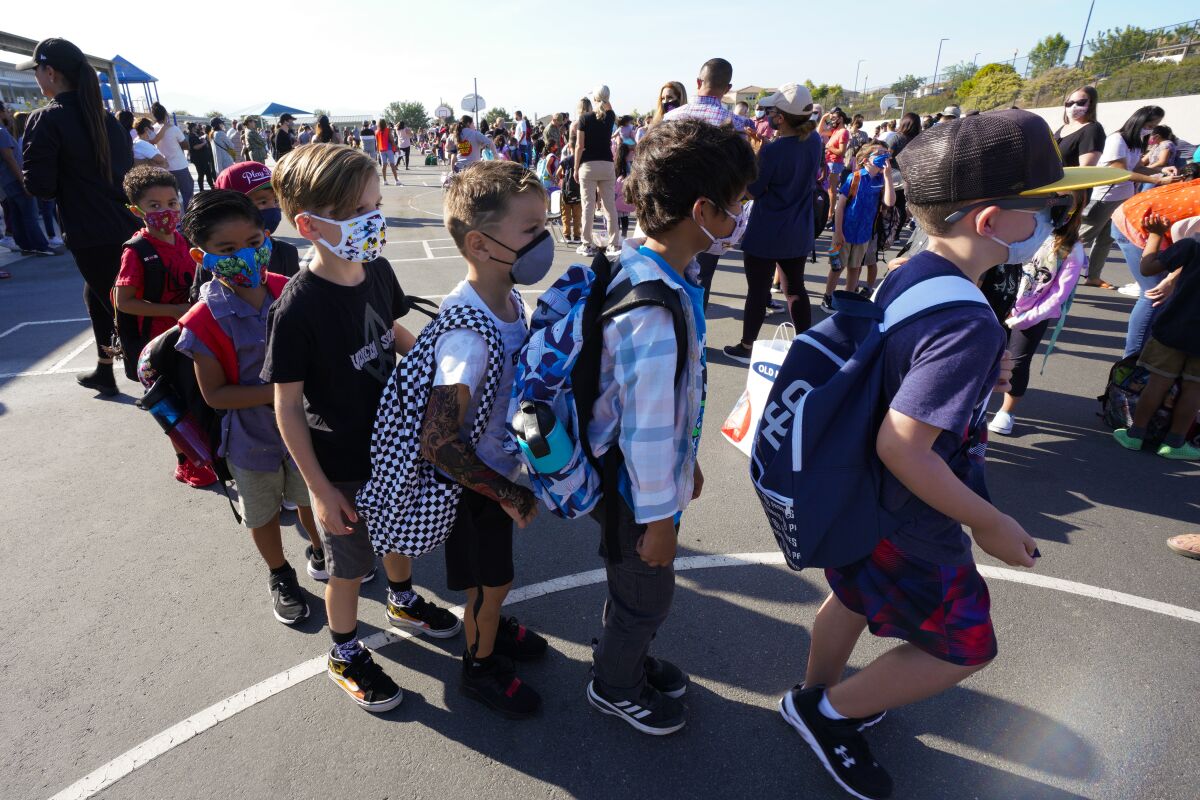 Students line up for first day of school at Enrique S. Camarena Elementary
