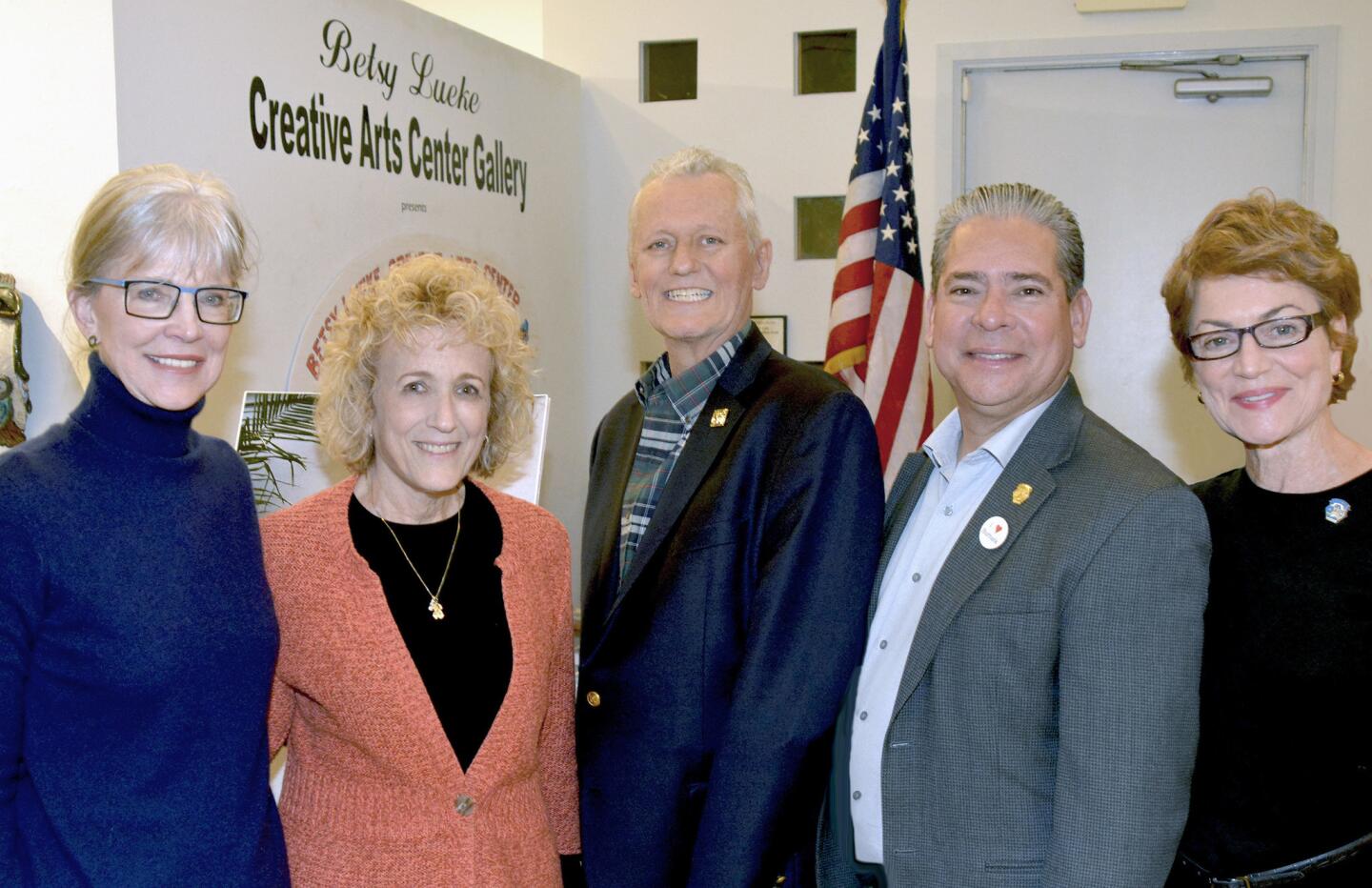 Betsy Lueke's daughter Linda Oseransky, second from left, with city council members Emily Gabel-Luddy, from left, Mayor Will Rogers, Bob Frutos and Sharon Springer at the newly named Betsy Lueke Creative Arts Center and Gallery.