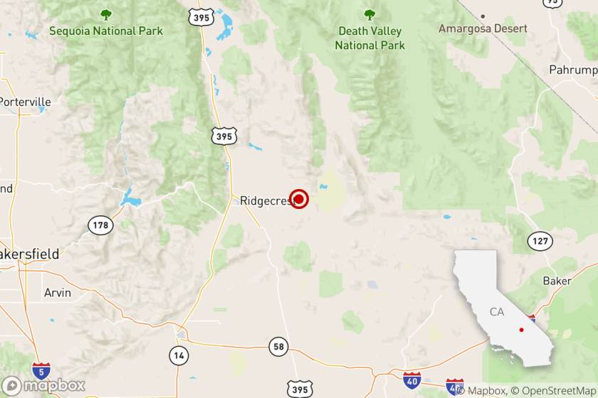 The location of a magnitude 4.0 earthquake Sunday evening near Ridgecrest, Calif.