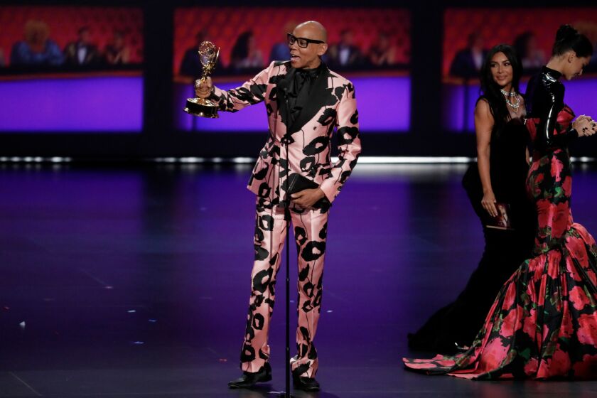 LOS ANGELES, CA., September 22, 2019:ÊRuPaul Charles speaks on stage for Outstanding Competition Program during the show at the 71st Primetime Emmy Awards at the Microsoft TheaterÊin Los Angeles, CA. (Robert Gauthier / Los Angeles Times)