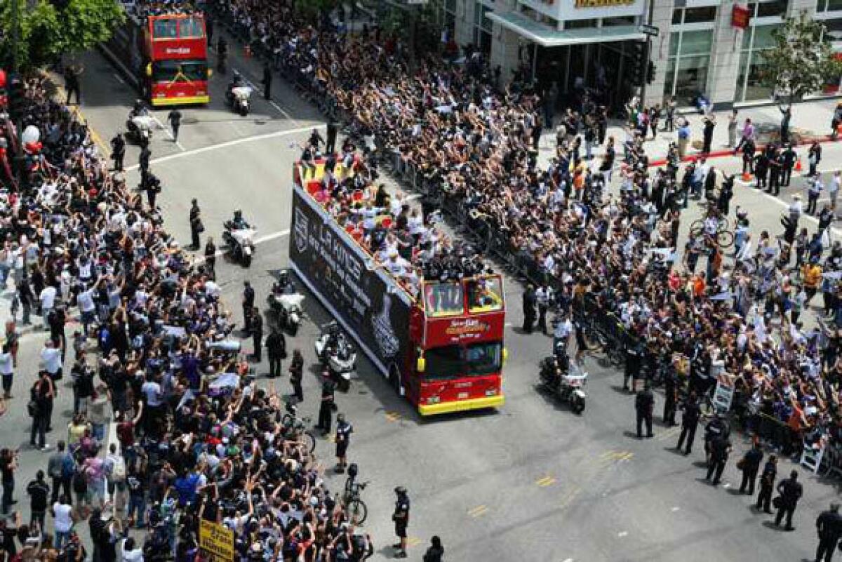 The Kings victory parade travels down Figueroa Street
