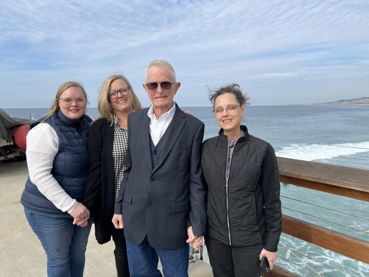 Descendants of researcher W.E. Allen re-trace his steps, l to r, Emily and Allyson Searway, Henry Brubaker, Annette Ridgway.