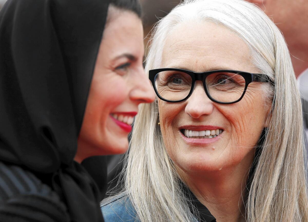 President of the jury, New Zealand director Jane Campion, right, and Jury member Iranian actress Leila Hatami arrive for the screening of the Palme d'Or (Golden Palm) winning film "Winter Sleep" at the 67th annual Cannes Film Festival in Cannes, France, on May 25, 2014.