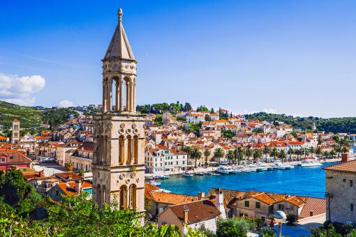 A photo of a view of the Hvar town, Hvar island, Dalmatia, Croatia.