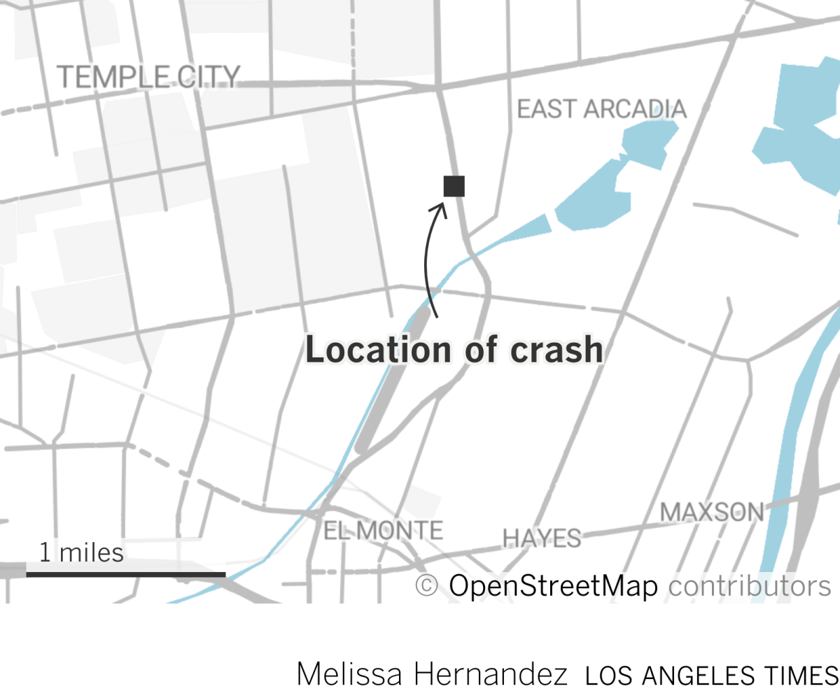 Map highlighting the location of the crash, at the intersection of Santa Anita Ave and Freer Street.