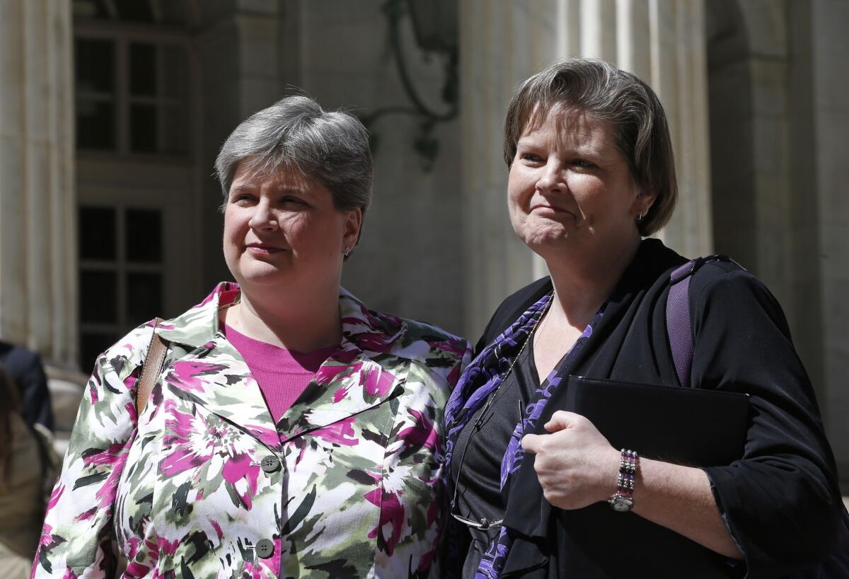 Plaintiffs challenging Oklahoma's gay marriage ban, Sharon Baldwin, left, and her partner, Mary Bishop, won a victory Friday before the 10th U.S. Circuit Court of Appeals in Denver.