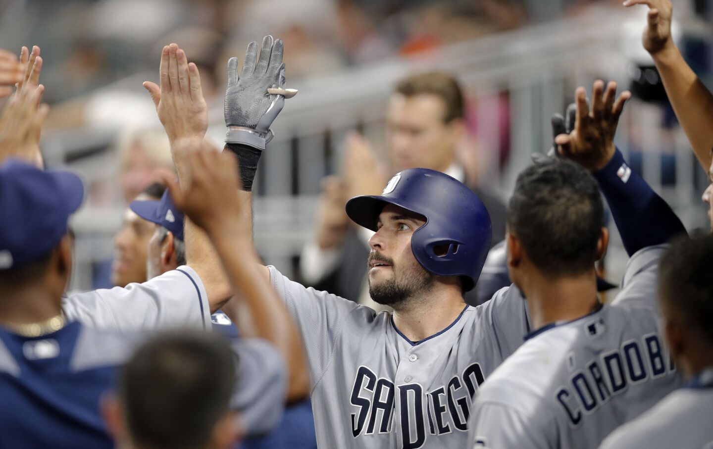 After an 0-for-24 start, C Austin Hedges is 6-for-15 with two homers, two doubles and three RBIs. 3B Ryan Schimpf also has two homers over his five games, as well as six walks against four strikeouts, while 1B Wil Myers is 7-for-20 over his last five games.