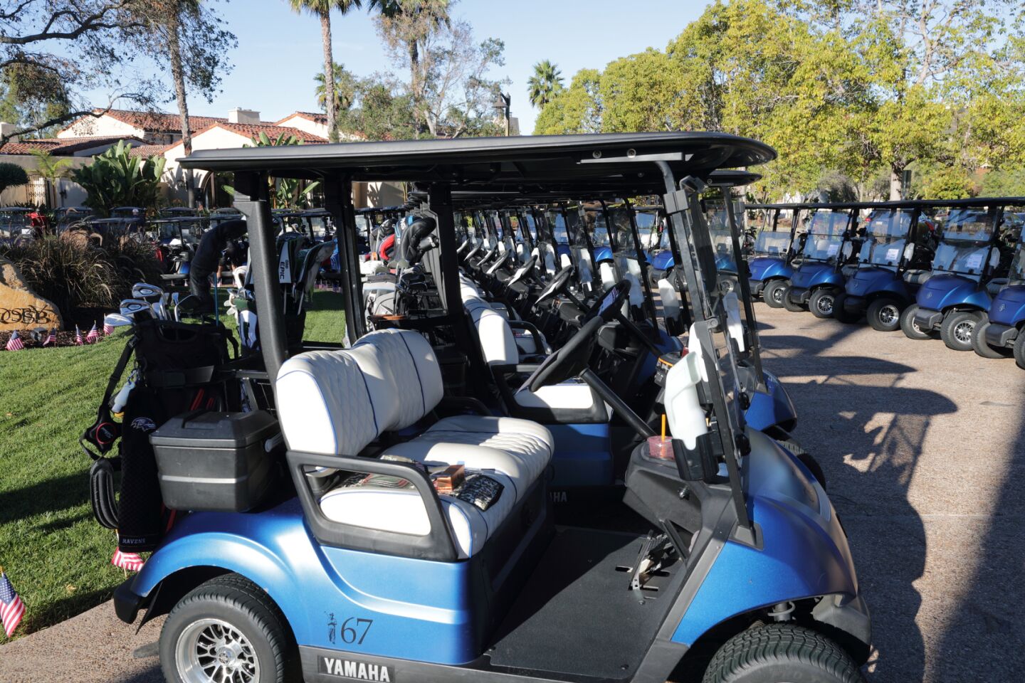 Golf carts ready for the Crosby Golf Club Military Appreciation Day