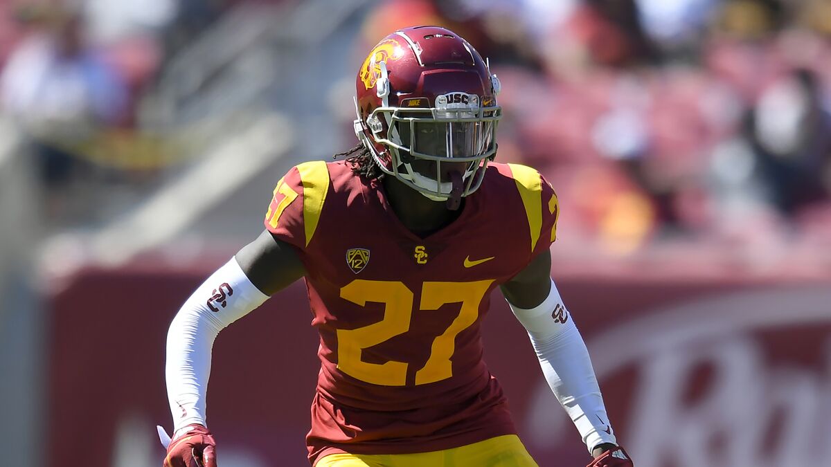 USC safety Calen Bullock follows a play against San Jose State in September.
