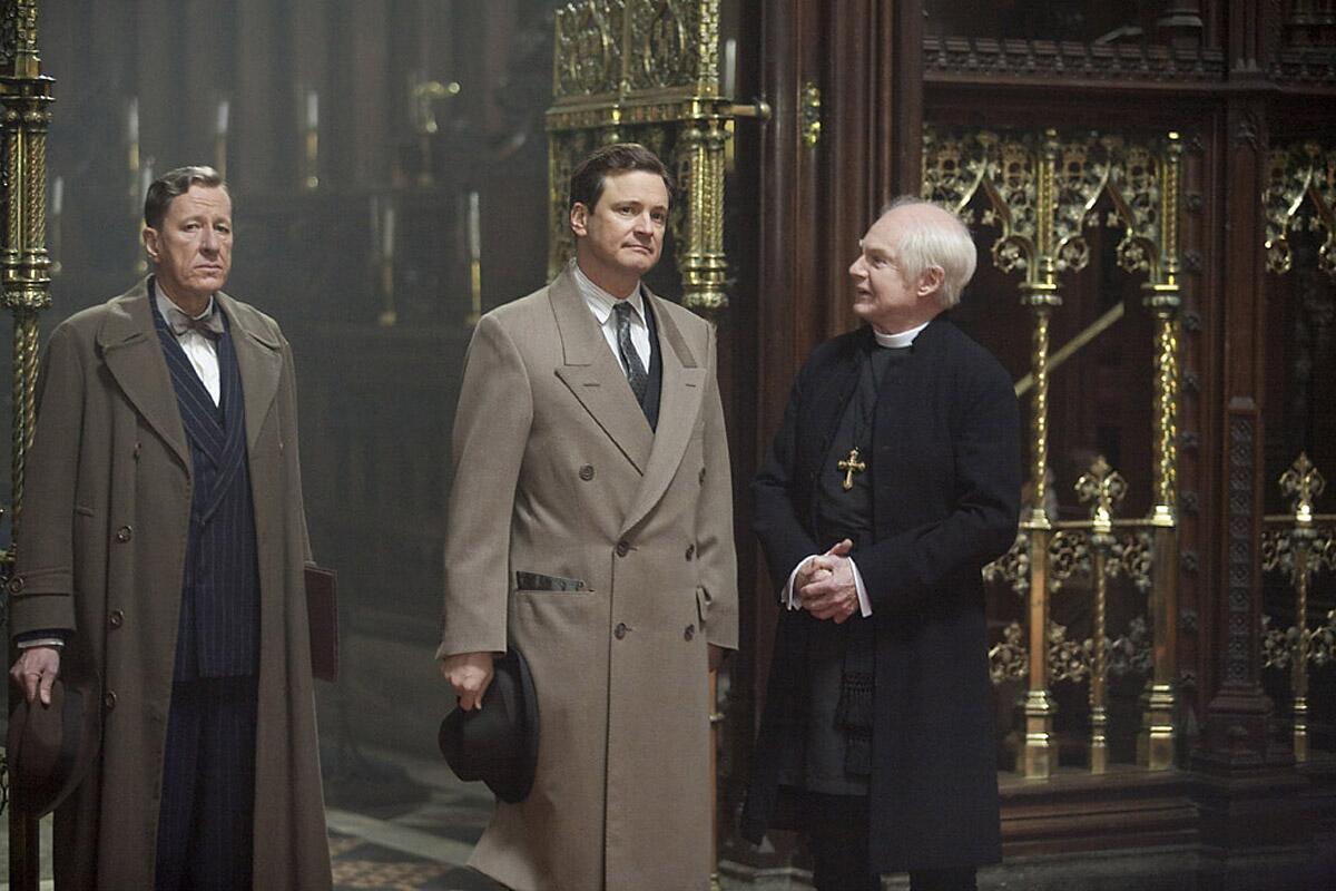 Geoffrey Rush, left, Colin Firth and Derek Jacobi in “The King’s Speech” (2010).