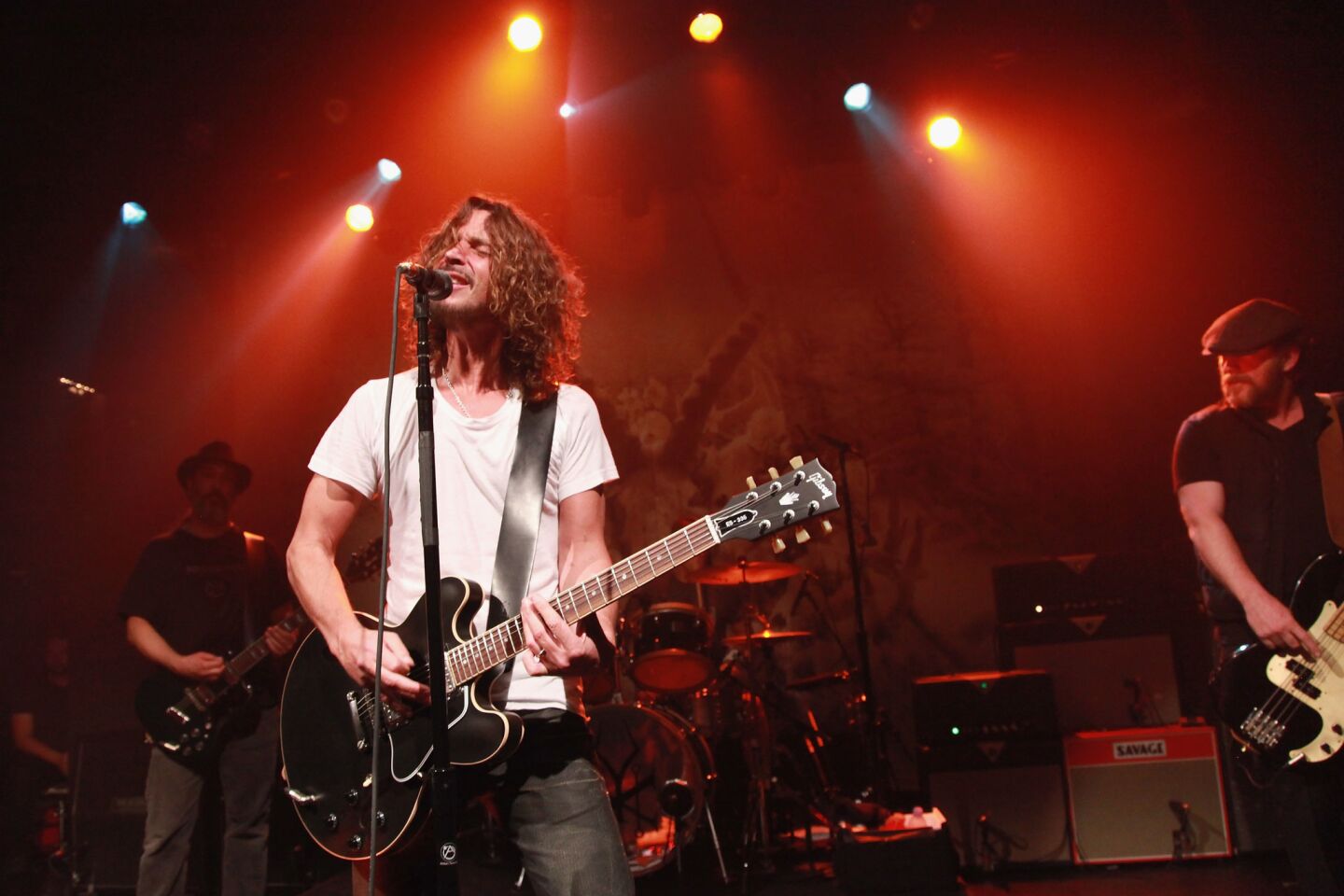 From left, Kim Thayil, Chris Cornell and Ben Shepherd of Soundgarden perform at an intimate show in celebration of their new album "King Animal" at Irving Plaza on Nov. 13, 2012, in New York City.