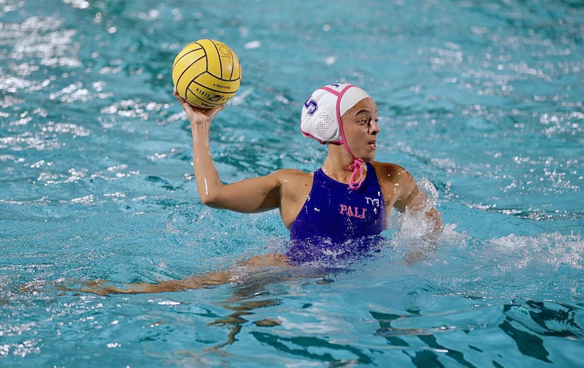 Yasmine Santini shoots for one of her three goals in Palisades' 14-11 victory over Birmingham.
